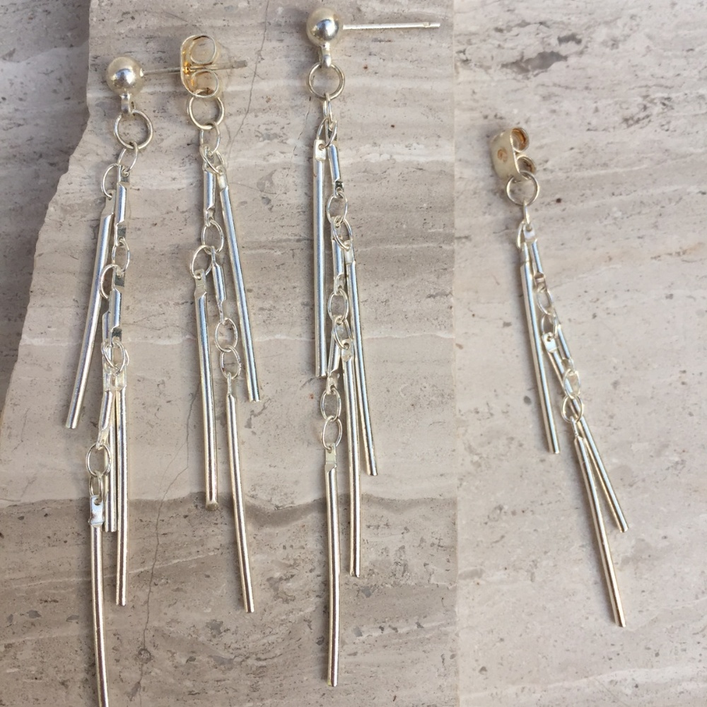 Silver Fringe front/back Post Earrings - Picture 2 of 2